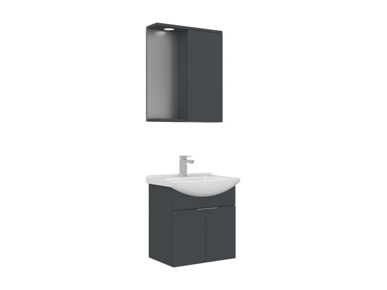 Waschtisch-Set mit Spiegel (2-teilig) „Purus 55“ – 55 x 50 x 58 cm – Anthrazit matt