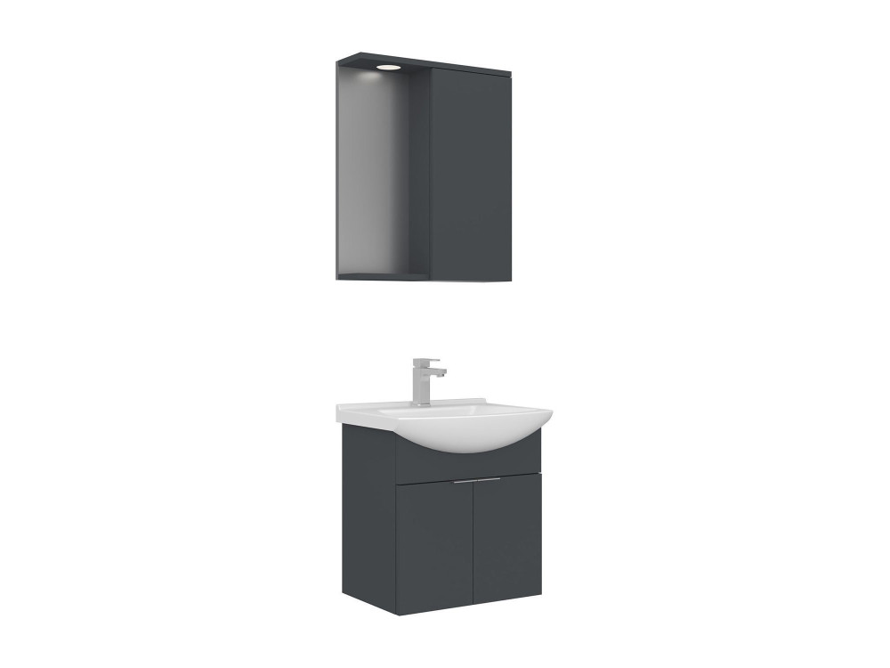 Waschtisch-Set mit Spiegel (2-teilig) „Purus 55“ – 55 x 50 x 58 cm – Anthrazit matt
