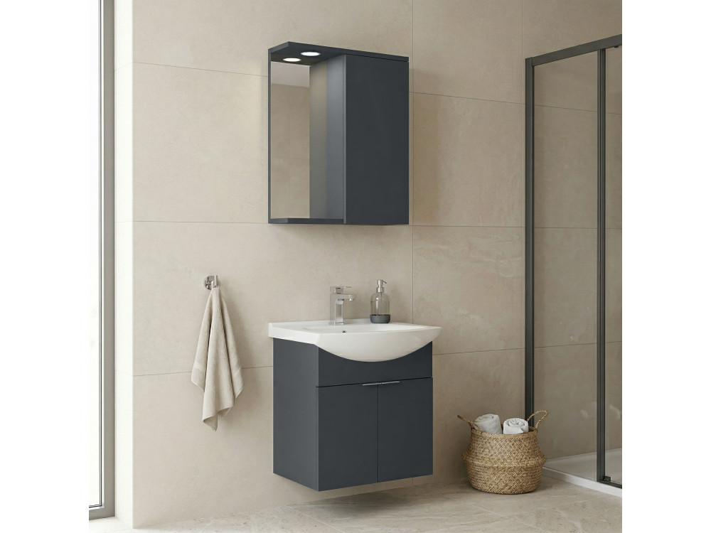 Waschtisch-Set mit Spiegel (2-teilig) „Purus 55“ – 55 x 50 x 58 cm – Anthrazit matt