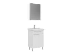Waschtisch-Set mit Spiegel (2-teilig) „Purus 55“ – 55 x 50 x 83 cm – Weiß
