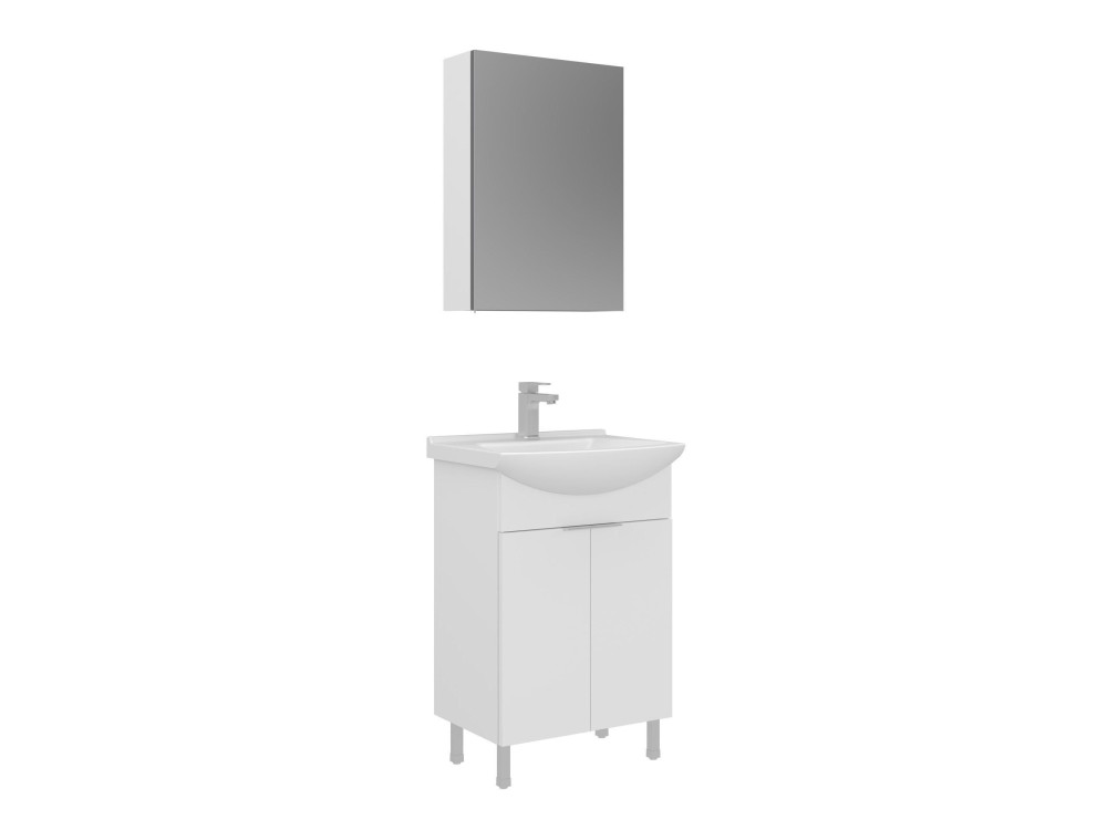 Waschtisch-Set mit Spiegel (2-teilig) „Purus 55“ – 55 x 50 x 83 cm – Weiß