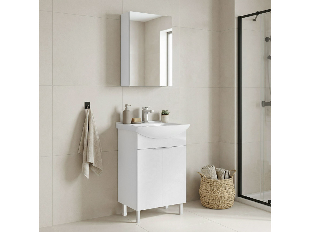 Waschtisch-Set mit Spiegel (2-teilig) „Purus 55“ – 55 x 50 x 83 cm – Weiß