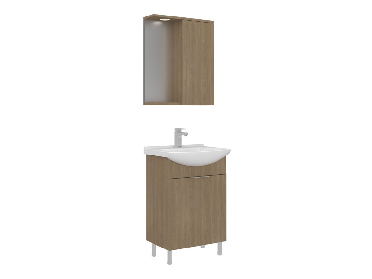Waschtisch-Set mit Spiegel (2-teilig) „Purus 55“ – 55 x 50 x 83 cm – Eiche