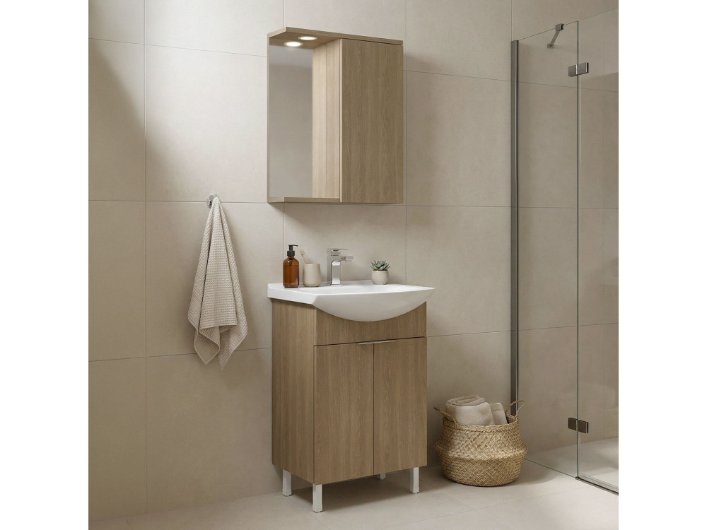 Waschtisch-Set mit Spiegel (2-teilig) „Purus 55“ – 55 x 50 x 83 cm – Eiche
