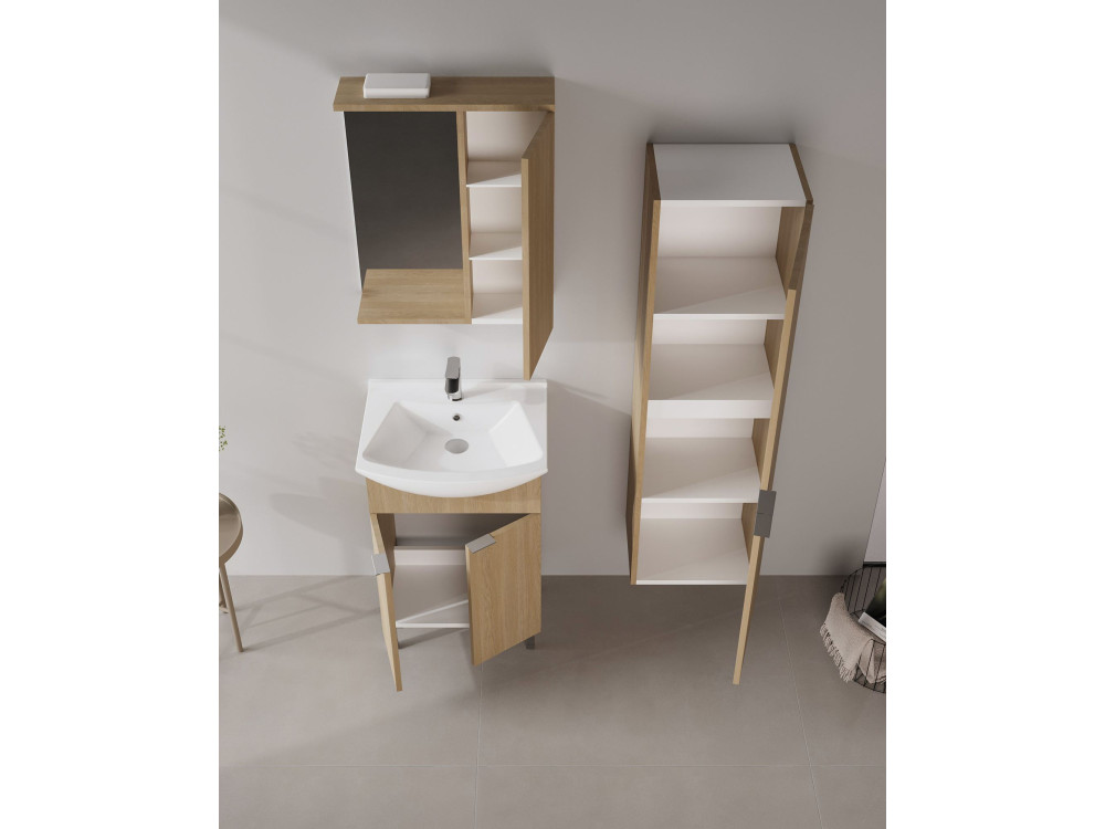 Waschtisch-Set mit Spiegel (2-teilig) „Purus 55“ – 55 x 50 x 83 cm – Eiche