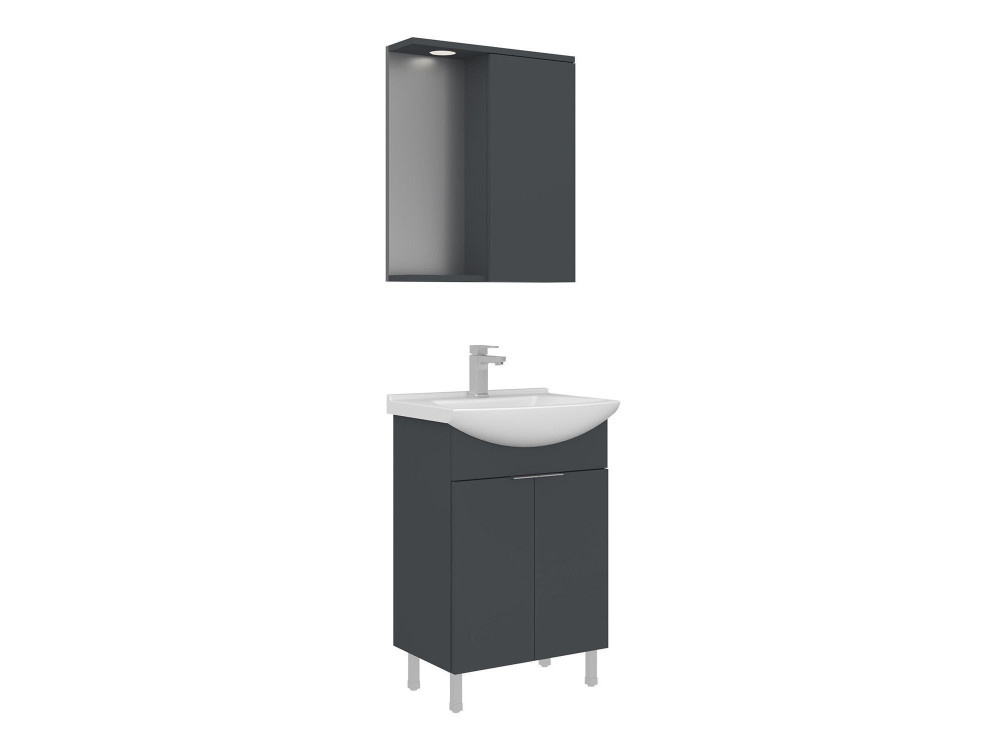 Waschtisch-Set mit Spiegel (2-teilig) „Purus 55“ – 55 x 50 x 83 cm – Anthrazit matt