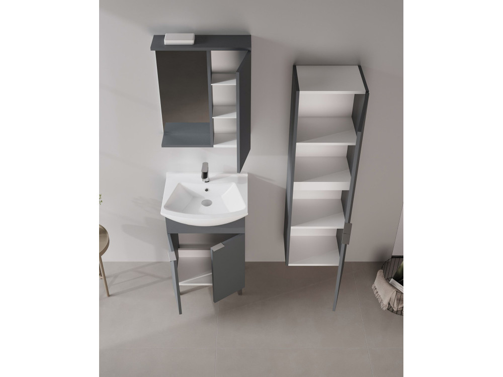 Waschtisch-Set mit Spiegel (2-teilig) „Purus 55“ – 55 x 50 x 83 cm – Anthrazit matt
