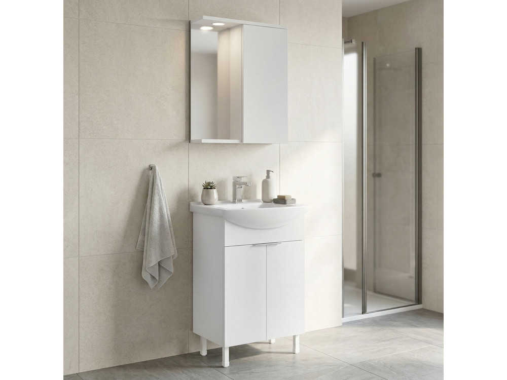 Waschtisch-Set mit Spiegel (2-teilig) „Purus 55“ – 55 x 50 x 83 cm – Weiß