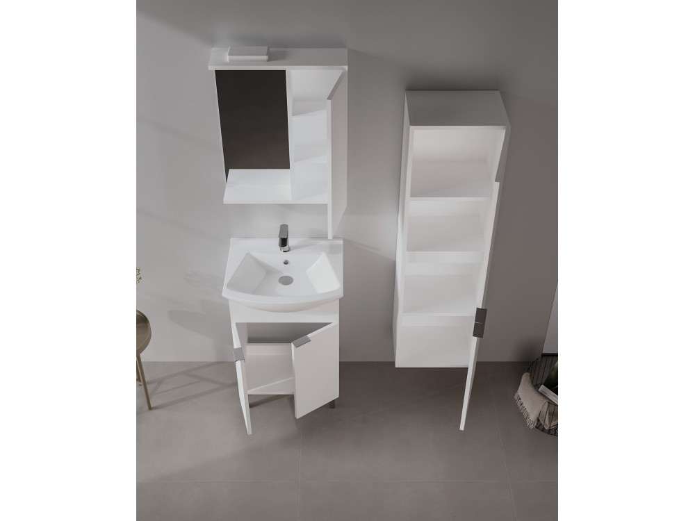 Waschtisch-Set mit Spiegel (2-teilig) „Purus 55“ – 55 x 50 x 83 cm – Weiß