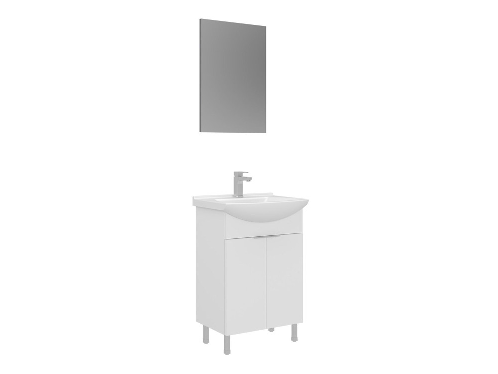 Waschtisch-Set mit Spiegel (2-teilig) „Purus 55“ – 55 x 2 x 83 cm – Weiß