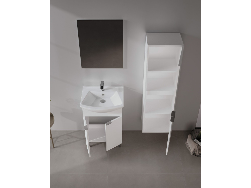Waschtisch-Set mit Spiegel (2-teilig) „Purus 55“ – 55 x 2 x 83 cm – Weiß