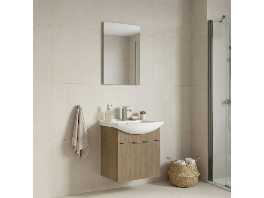 Waschtisch-Set mit Spiegel (2-teilig) „Purus 55“ – 55 x 50 x 58 cm – Eiche