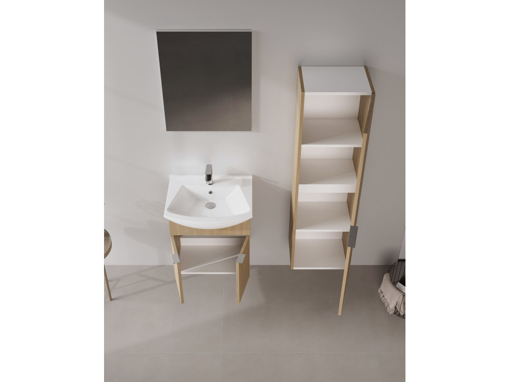 Waschtisch-Set mit Spiegel (2-teilig) „Purus 55“ – 55 x 50 x 58 cm – Eiche