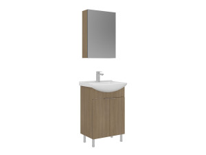 Waschtisch-Set mit Spiegel (2-teilig) „Purus 55“ – 55 x 50 x 83 cm – Eiche