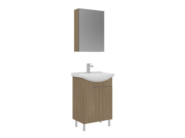 Waschtisch-Set mit Spiegel (2-teilig) „Purus 55“ – 55 x 50 x 83 cm – Eiche