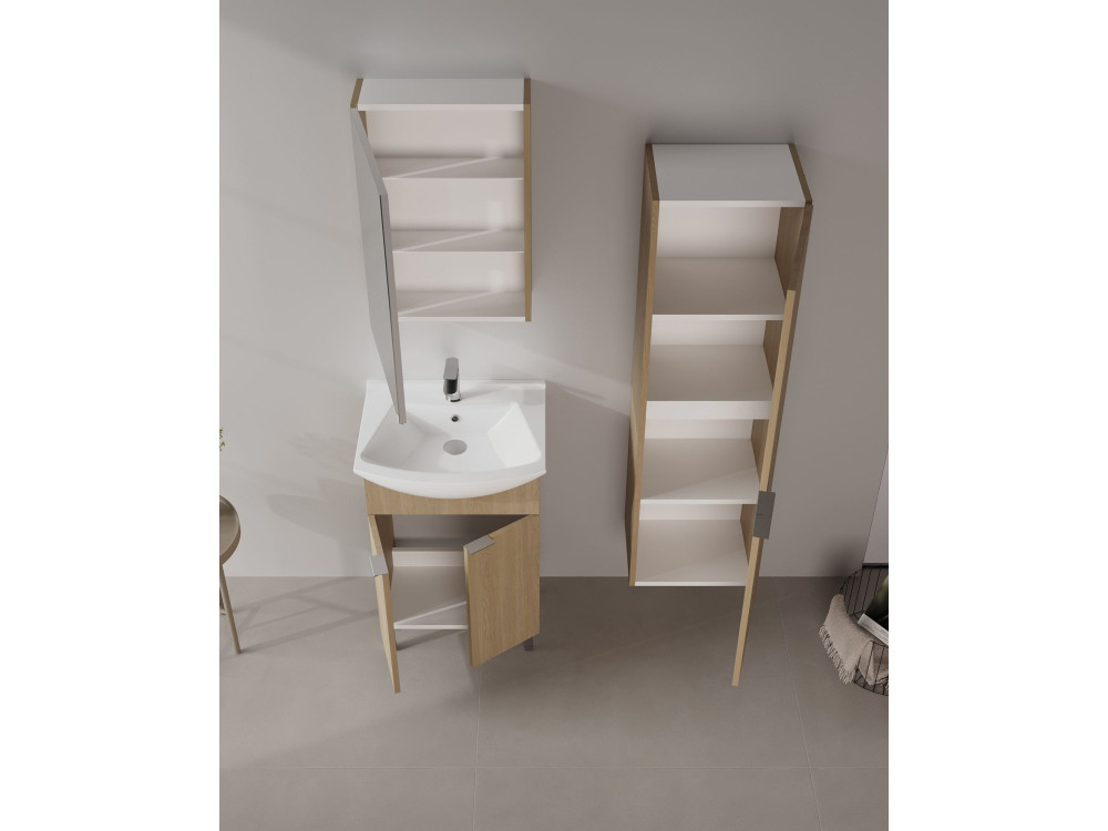 Waschtisch-Set mit Spiegel (2-teilig) „Purus 55“ – 55 x 50 x 83 cm – Eiche