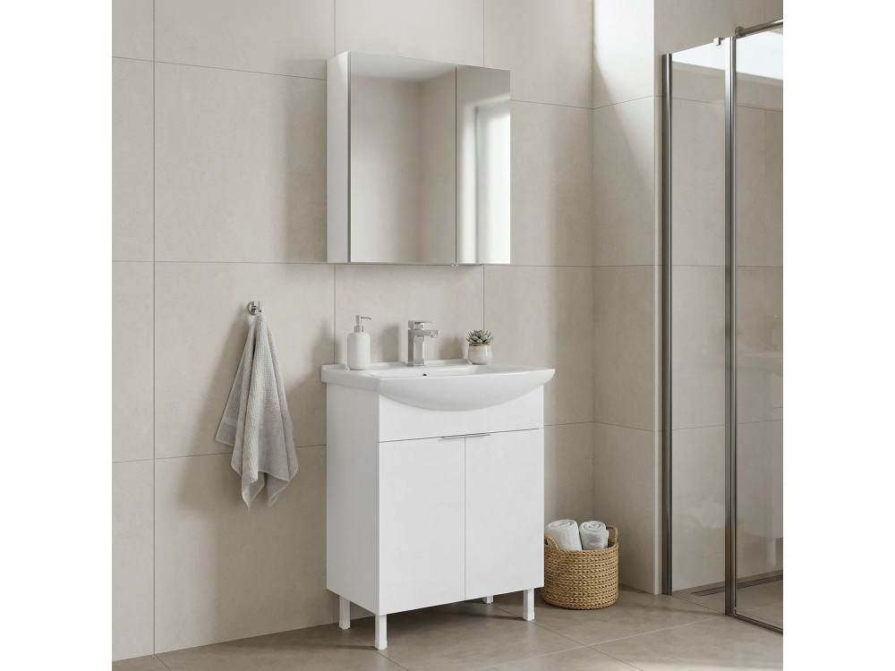 Waschtisch-Set mit Spiegel (2-teilig) „Purus 65“ – 65 x 50 x 83 cm – Weiß
