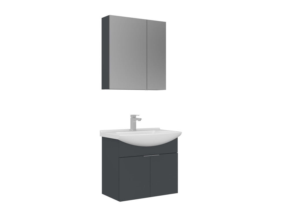 Waschtisch-Set mit Spiegel (2-teilig) „Purus 65“ – 65 x 50 x 58 cm – Anthrazit matt