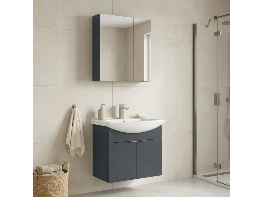 Waschtisch-Set mit Spiegel (2-teilig) „Purus 65“ – 65 x 50 x 58 cm – Anthrazit matt