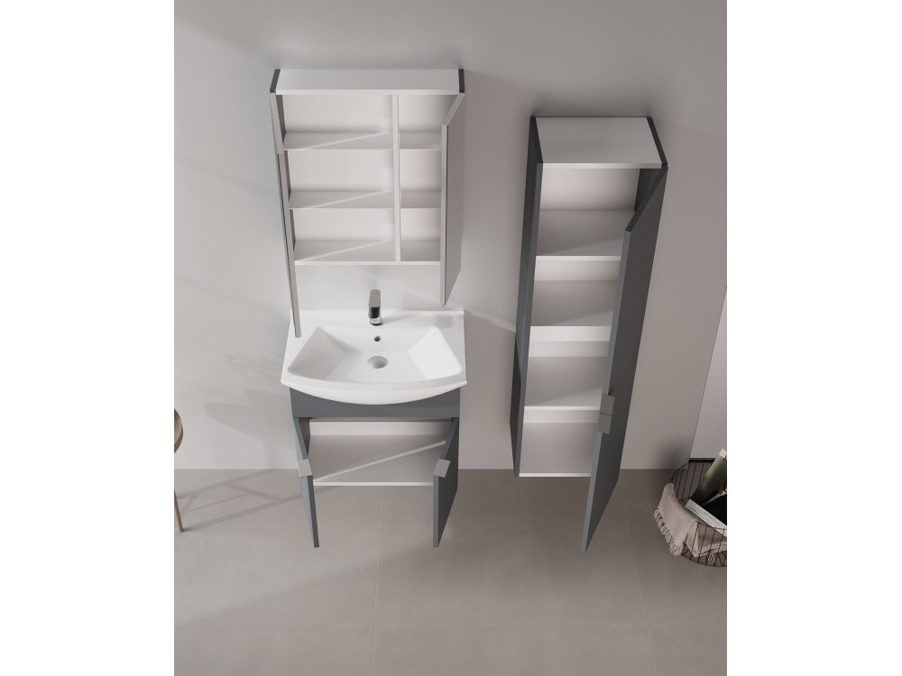 Waschtisch-Set mit Spiegel (2-teilig) „Purus 65“ – 65 x 50 x 58 cm – Anthrazit matt