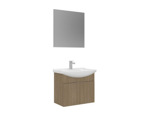 Waschtisch-Set mit Spiegel (2-teilig) „Purus 65“ – 65 x 50 x 58 cm – Eiche