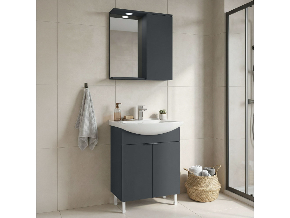 Waschtisch-Set mit Spiegel (2-teilig) „Purus 65“ – 65 x 50 x 83 cm – Anthrazit matt