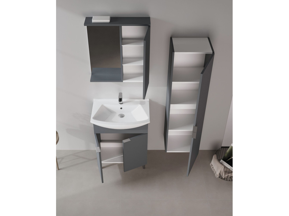 Waschtisch-Set mit Spiegel (2-teilig) „Purus 65“ – 65 x 50 x 83 cm – Anthrazit matt