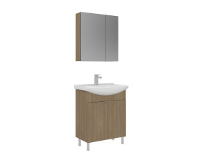 Waschtisch-Set mit Spiegel (2-teilig) „Purus 65“ – 65 x 50 x 83 cm – Eiche