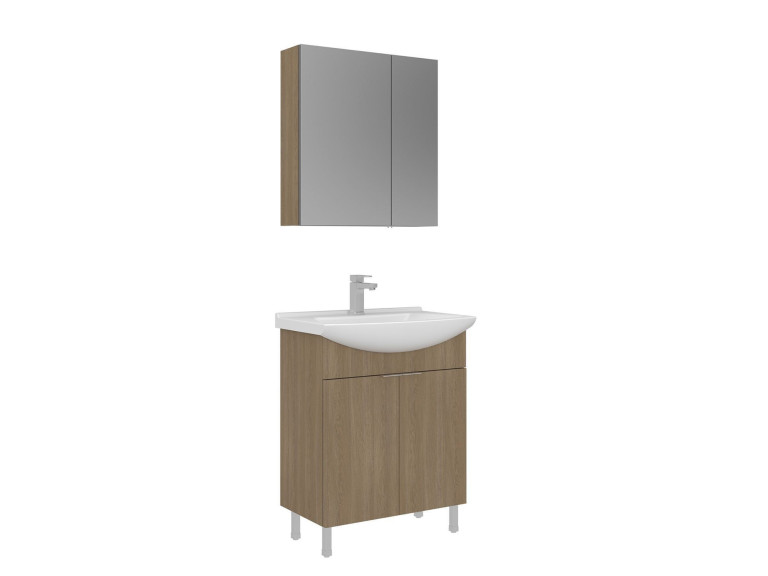 Waschtisch-Set mit Spiegel (2-teilig) „Purus 65“ – 65 x 50 x 83 cm – Eiche