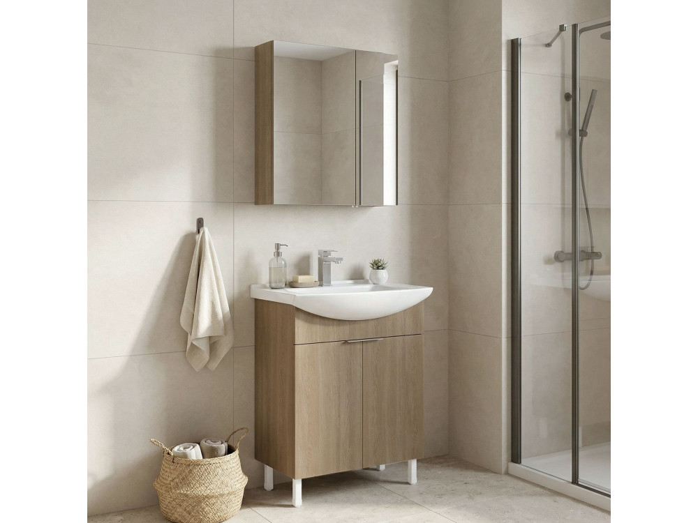 Waschtisch-Set mit Spiegel (2-teilig) „Purus 65“ – 65 x 50 x 83 cm – Eiche