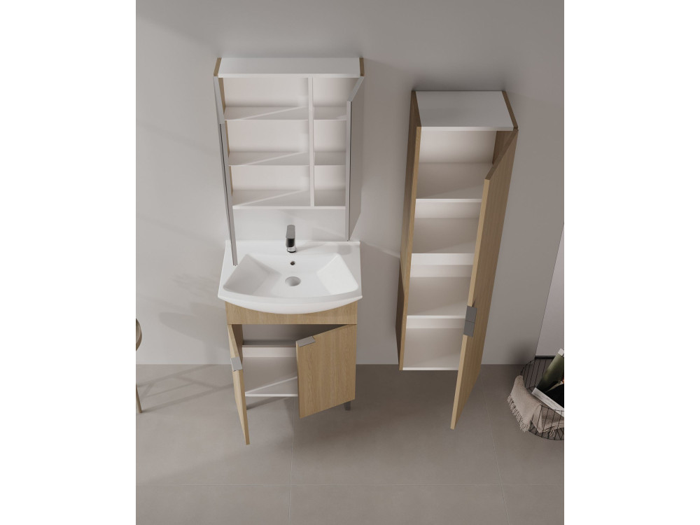 Waschtisch-Set mit Spiegel (2-teilig) „Purus 65“ – 65 x 50 x 83 cm – Eiche