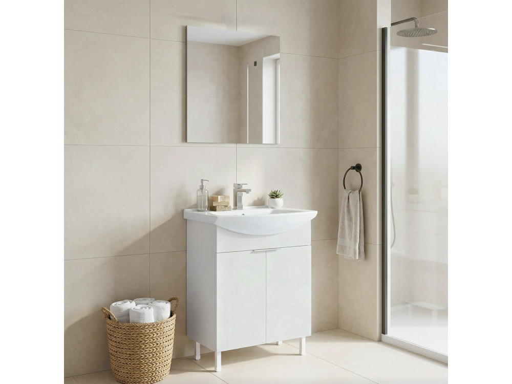 Waschtisch-Set mit Spiegel (2-teilig) „Purus 65“ – 65 x 50 x 83 cm – Weiß