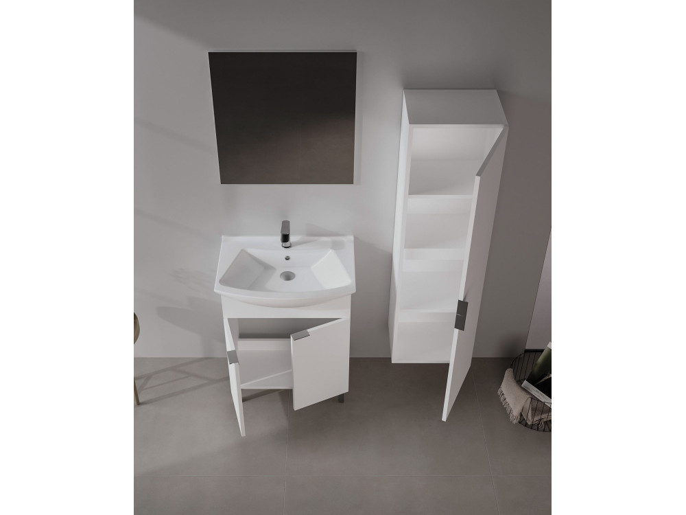 Waschtisch-Set mit Spiegel (2-teilig) „Purus 65“ – 65 x 50 x 83 cm – Weiß