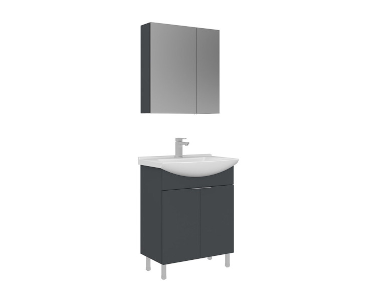 Waschtisch-Set mit Spiegel (2-teilig) „Purus 65“ – 65 x 50 x 83 cm – Anthrazit matt