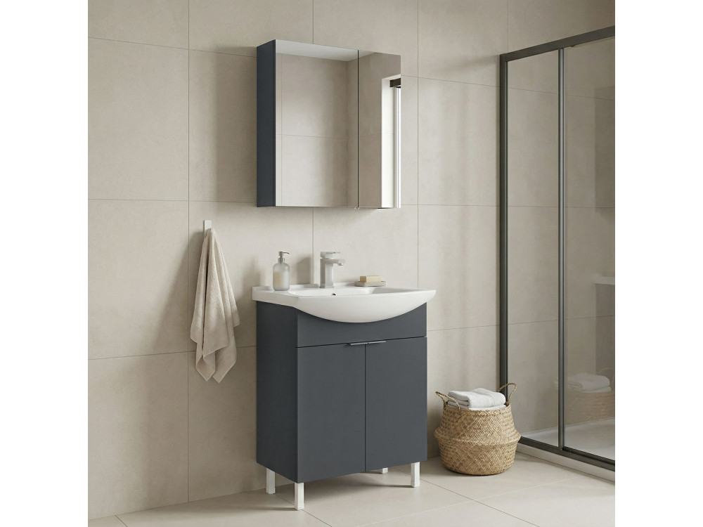 Waschtisch-Set mit Spiegel (2-teilig) „Purus 65“ – 65 x 50 x 83 cm – Anthrazit matt