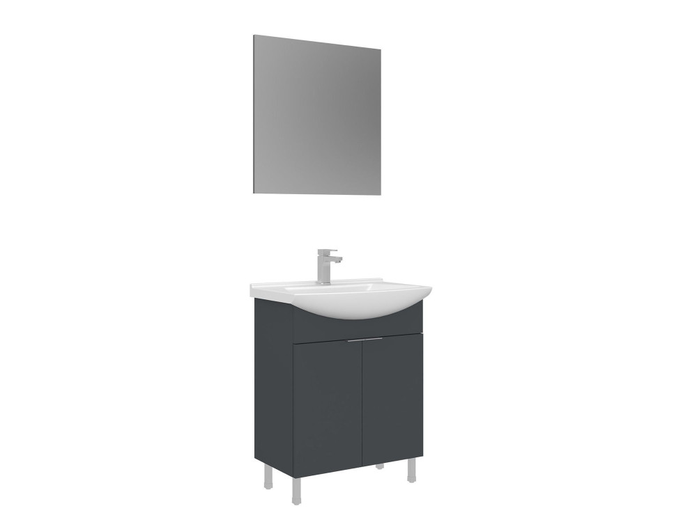 Waschtisch-Set mit Spiegel (2-teilig) „Purus 65“ – 65 x 50 x 83 cm – Anthrazit matt