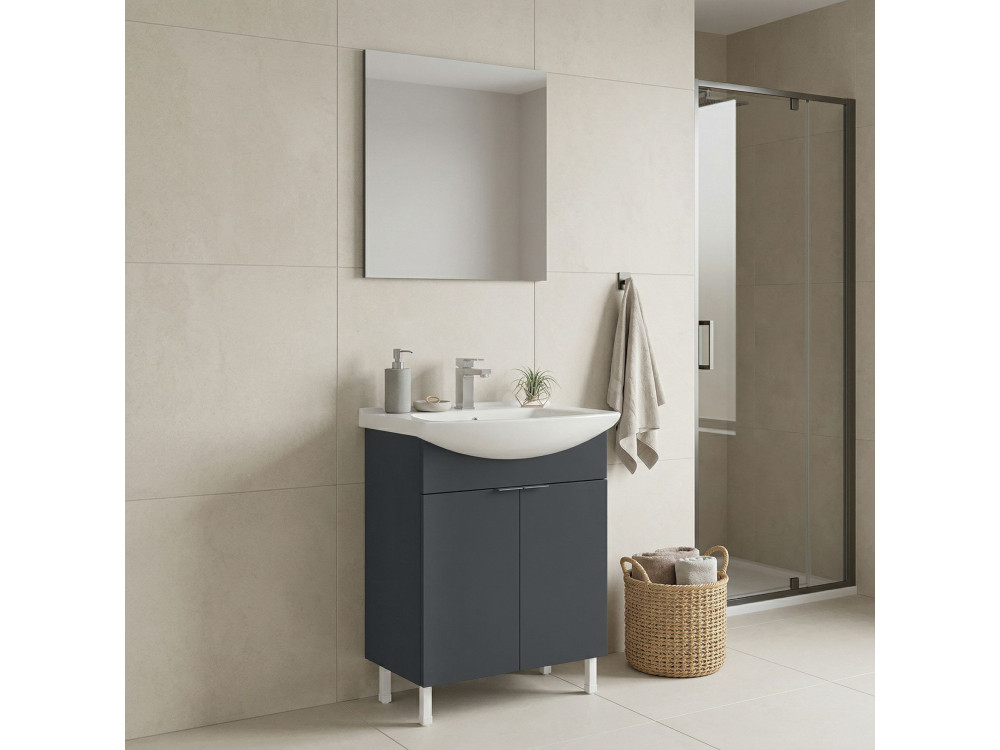 Waschtisch-Set mit Spiegel (2-teilig) „Purus 65“ – 65 x 50 x 83 cm – Anthrazit matt