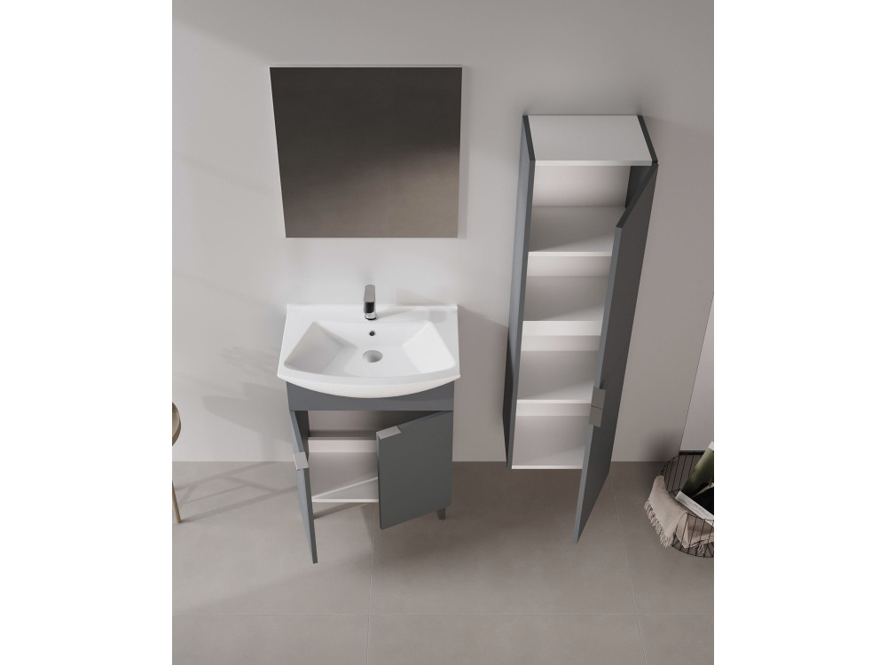 Waschtisch-Set mit Spiegel (2-teilig) „Purus 65“ – 65 x 50 x 83 cm – Anthrazit matt