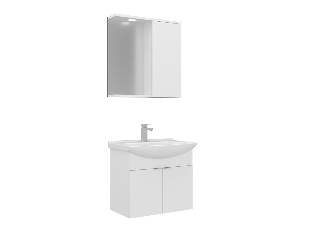 Waschtisch-Set mit Spiegel (2-teilig) „Purus 65“ – 65 x 50 x 58 cm – Weiß