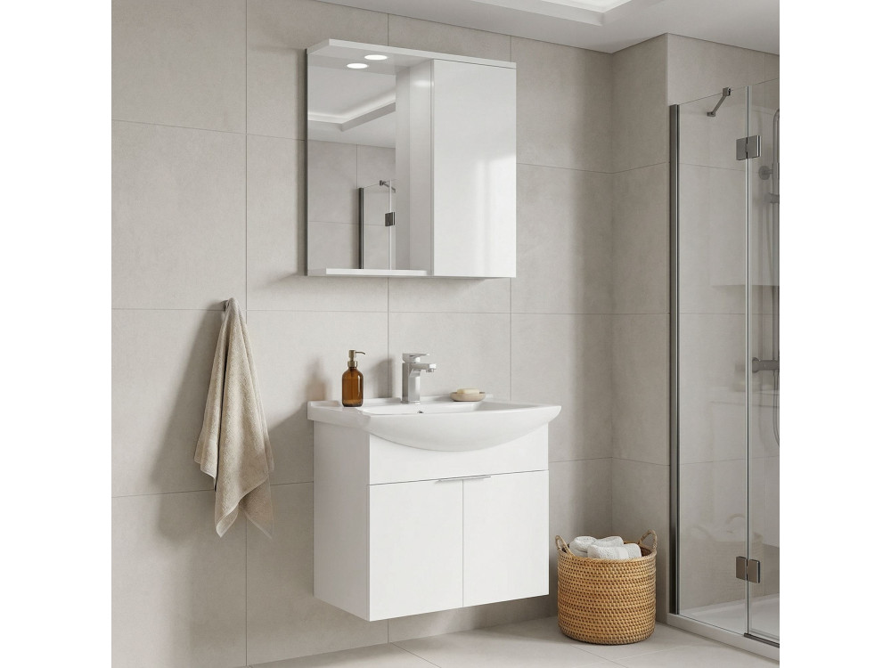 Waschtisch-Set mit Spiegel (2-teilig) „Purus 65“ – 65 x 50 x 58 cm – Weiß