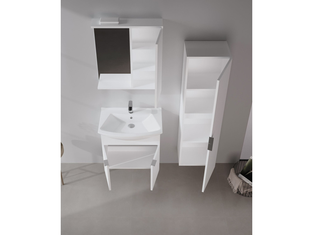 Waschtisch-Set mit Spiegel (2-teilig) „Purus 65“ – 65 x 50 x 58 cm – Weiß