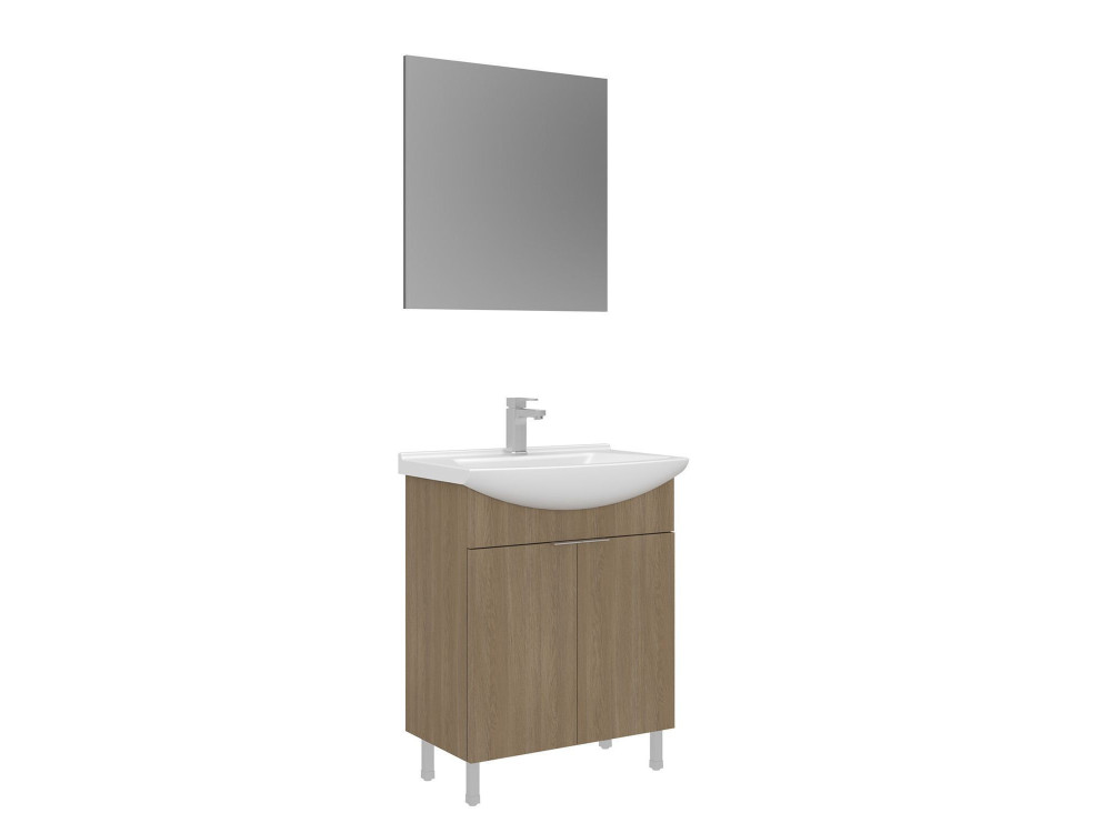Waschtisch-Set mit Spiegel (2-teilig) „Purus 65“ – 65 x 50 x 83 cm – Eiche