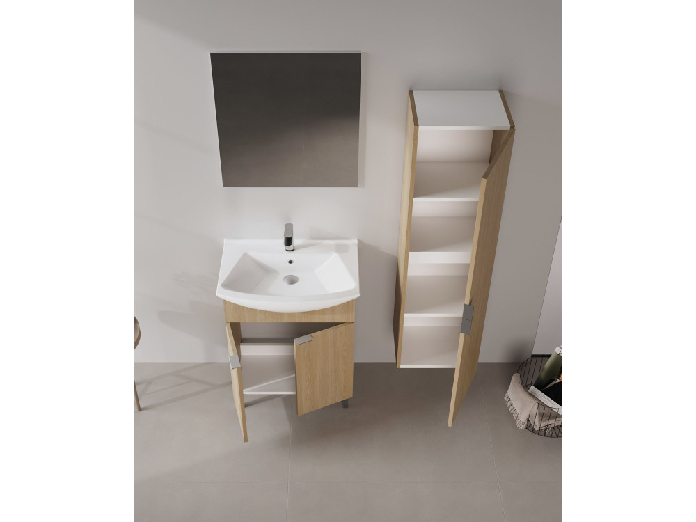 Waschtisch-Set mit Spiegel (2-teilig) „Purus 65“ – 65 x 50 x 83 cm – Eiche