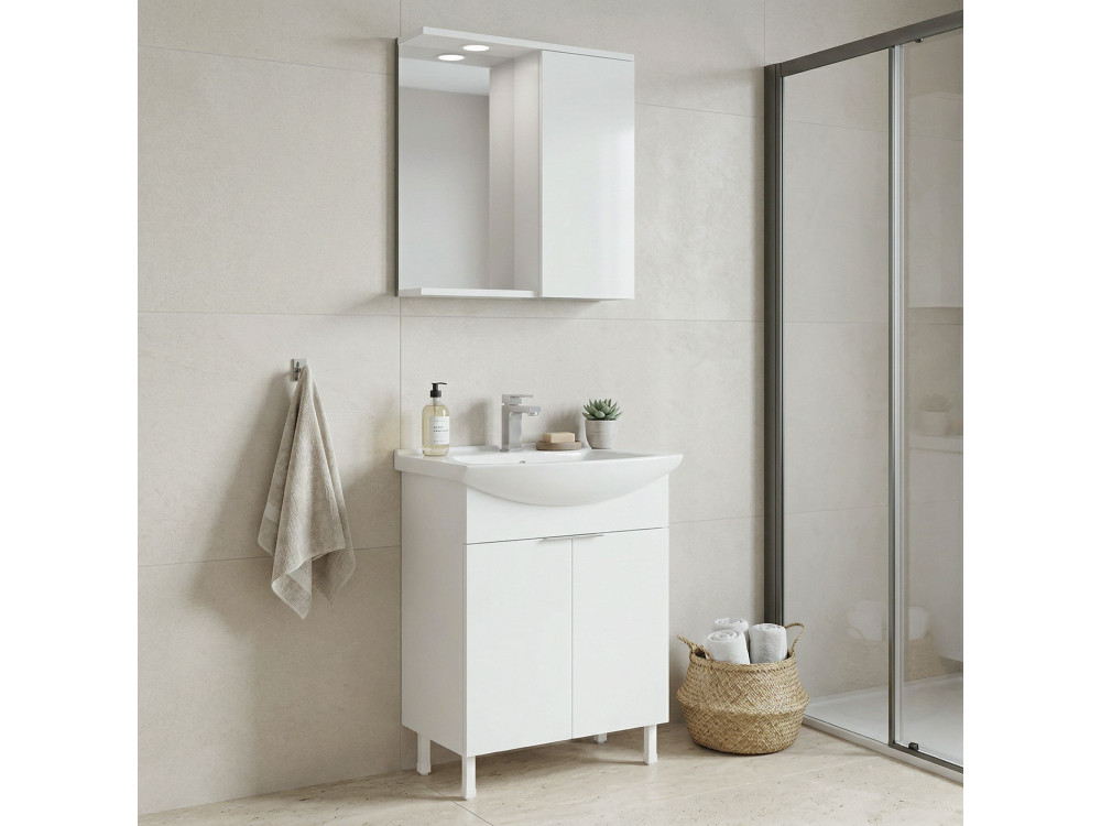 Waschtisch-Set mit Spiegel (2-teilig) „Purus 65“ – 65 x 50 x 83 cm – Weiß