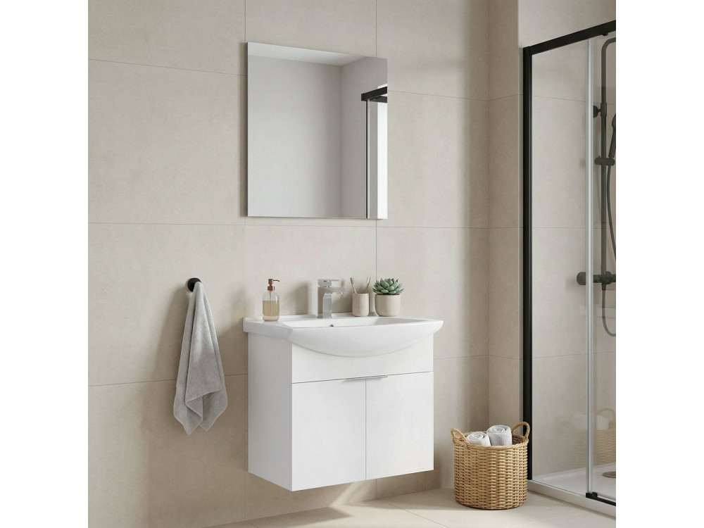 Waschtisch-Set mit Spiegel (2-teilig) „Purus 65“ – 65 x 50 x 58 cm – Weiß