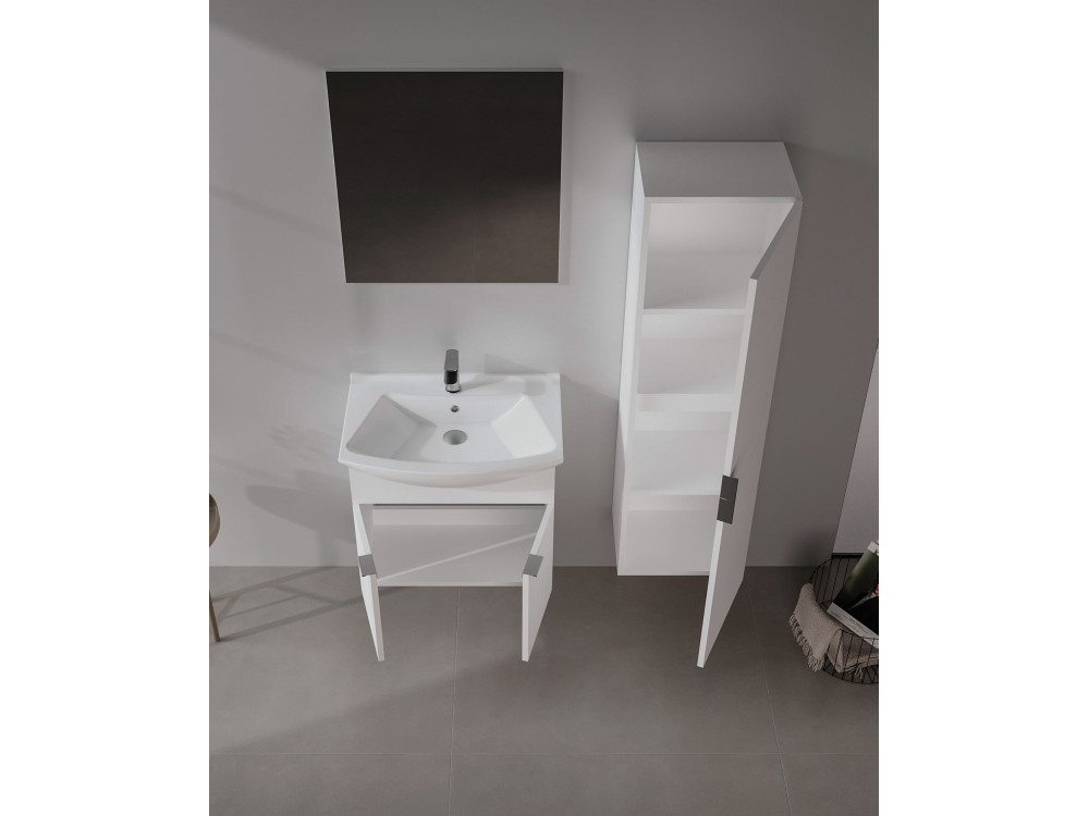 Waschtisch-Set mit Spiegel (2-teilig) „Purus 65“ – 65 x 50 x 58 cm – Weiß