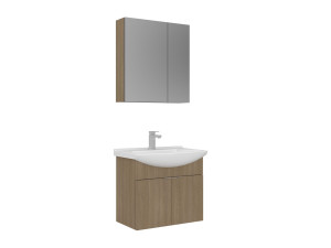 Waschtisch-Set mit Spiegel (2-teilig) „Purus 65“ – 65 x 50 x 58 cm – Eiche