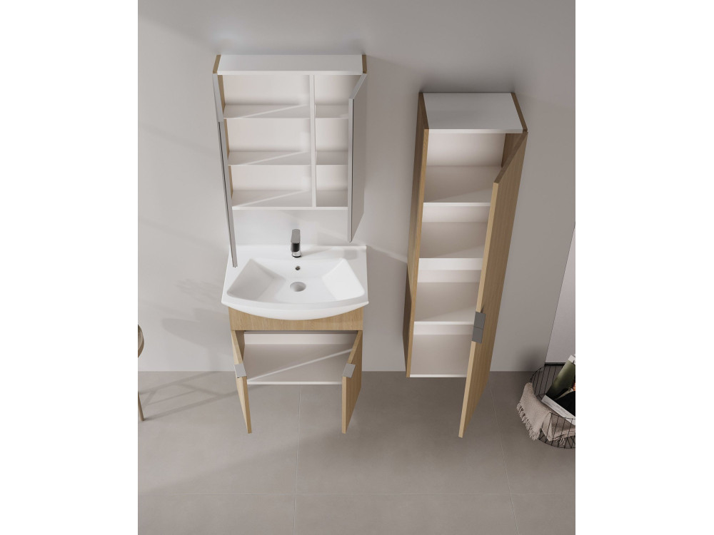 Waschtisch-Set mit Spiegel (2-teilig) „Purus 65“ – 65 x 50 x 58 cm – Eiche