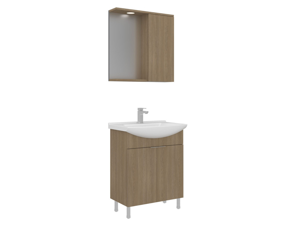 Waschtisch-Set mit Spiegel (2-teilig) „Purus 65“ – 65 x 50 x 83 cm – Eiche