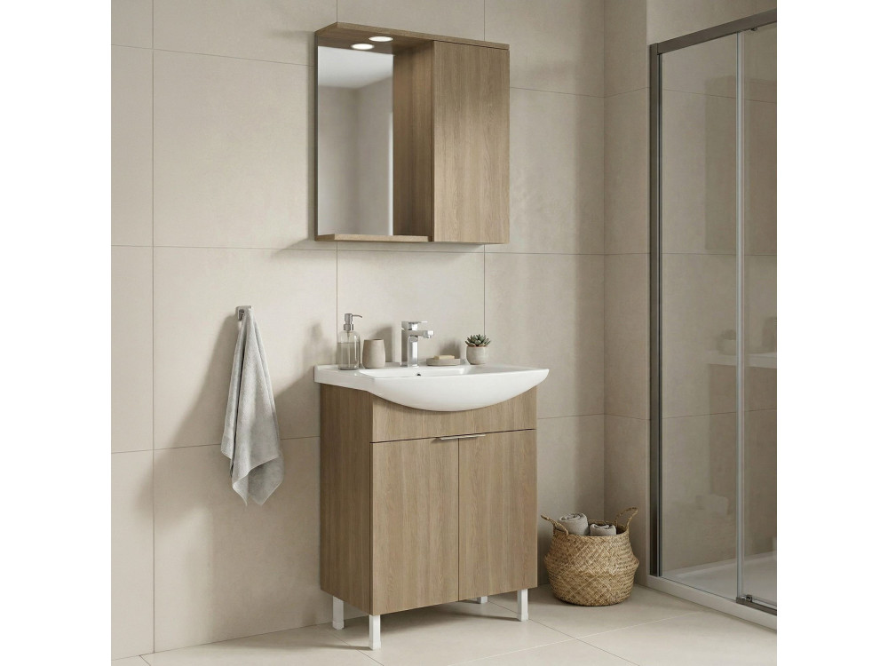 Waschtisch-Set mit Spiegel (2-teilig) „Purus 65“ – 65 x 50 x 83 cm – Eiche